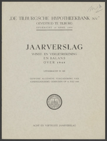 Jaarverslagen Tilburgsche Hypotheekbank 1948-01-01