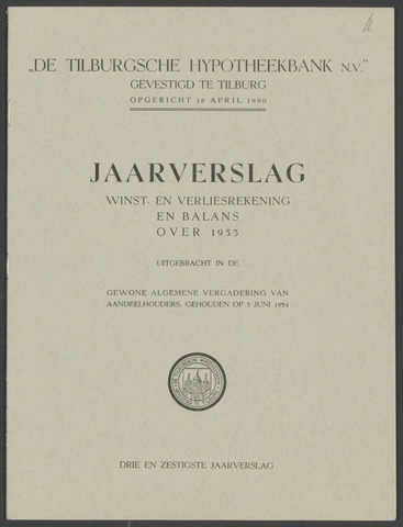 Jaarverslagen Tilburgsche Hypotheekbank 1953