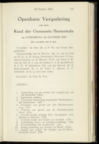 Raadsnotulen Heemstede 1933-10-26