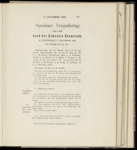 Raadsnotulen Heemstede 1924-12-11