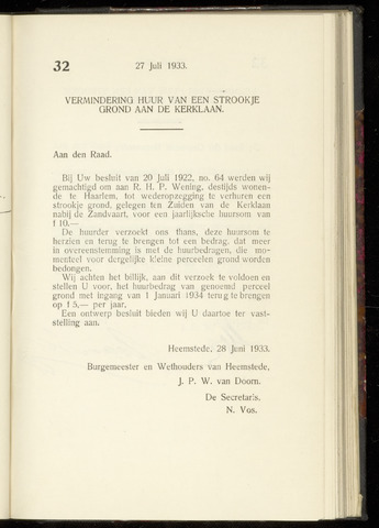 Raadsnotulen Heemstede 1933-07-27