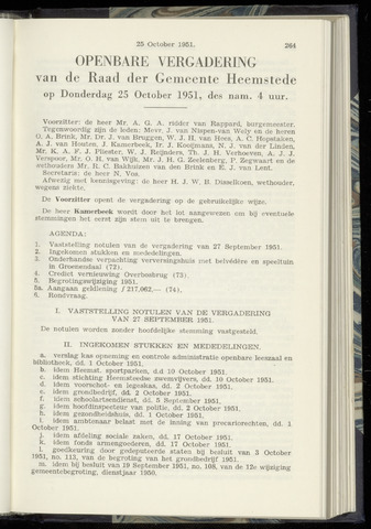 Raadsnotulen Heemstede 1951-10-25
