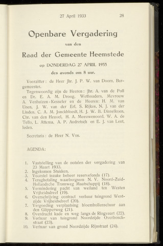Raadsnotulen Heemstede 1933-04-27