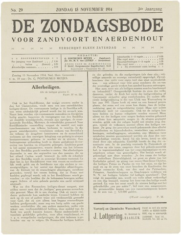 De Zondagsbode voor Zandvoort en Aerdenhout 1914-11-15