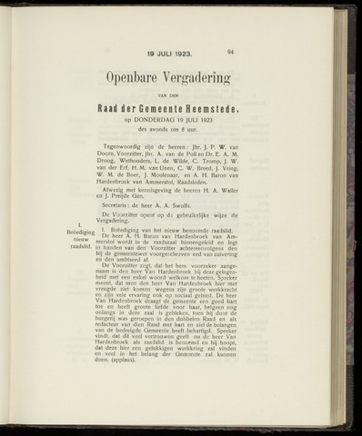 Raadsnotulen Heemstede 1923-07-19