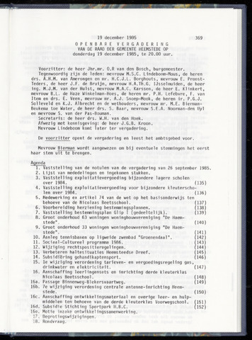 Raadsnotulen Heemstede 1985-12-19