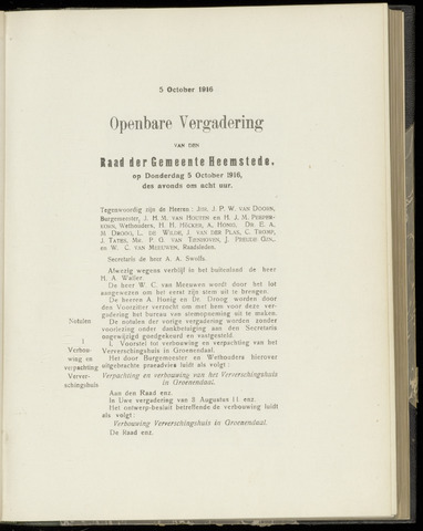 Raadsnotulen Heemstede 1916-10-05