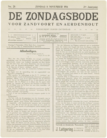 De Zondagsbode voor Zandvoort en Aerdenhout 1914-11-08
