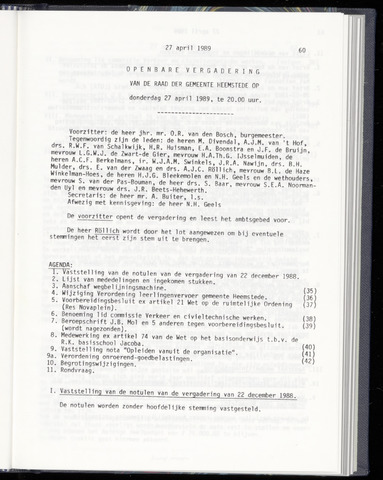 Raadsnotulen Heemstede 1989-04-27