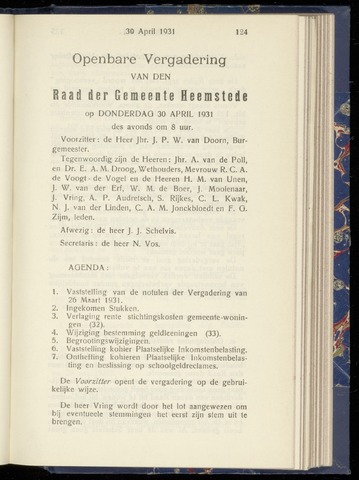Raadsnotulen Heemstede 1931-04-30