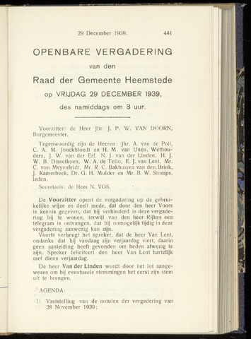 Raadsnotulen Heemstede 1939-12-29