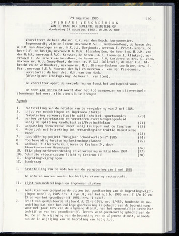 Raadsnotulen Heemstede 1985-08-29