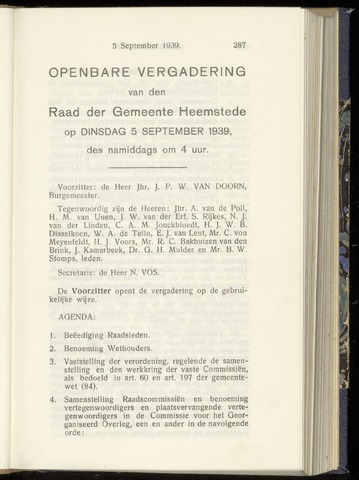 Raadsnotulen Heemstede 1939-09-05