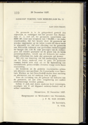 Raadsnotulen Heemstede 1937-12-28