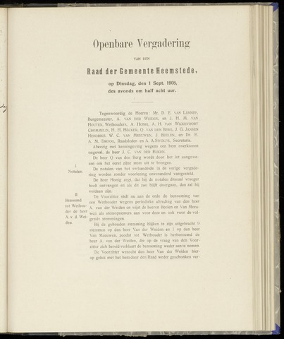 Raadsnotulen Heemstede 1908-09-01