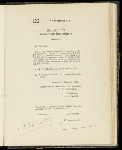 Raadsnotulen Heemstede 1927-11-17