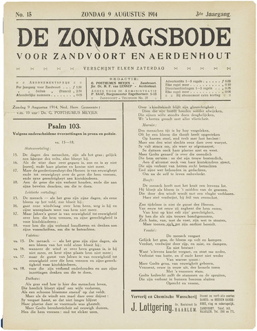 De Zondagsbode voor Zandvoort en Aerdenhout 1914-08-09