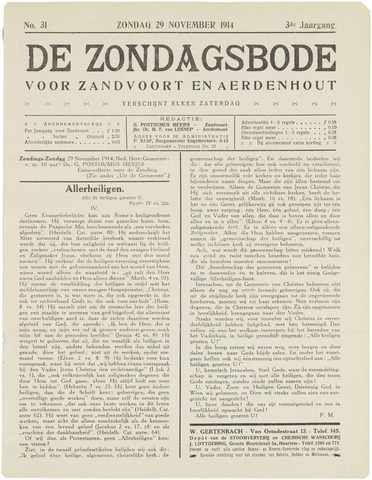De Zondagsbode voor Zandvoort en Aerdenhout 1914-11-29