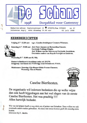Castenrays dorpsblad De Schans 1998-07-02