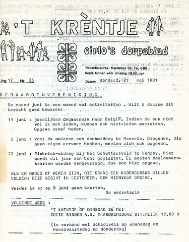 Oirlo's dorpsblad 't Krèntje 1981-05-21