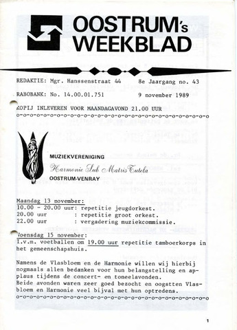Oostrum's Weekblad 1989-11-09