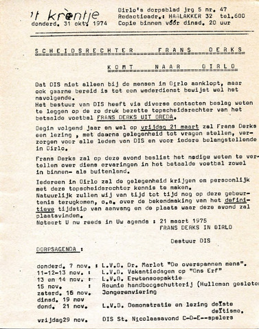 Oirlo's dorpsblad 't Krèntje 1974-10-31