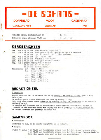 Castenrays dorpsblad De Schans 1987-07-31