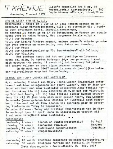Oirlo's dorpsblad 't Krèntje 1974-03-07