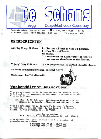Castenrays dorpsblad De Schans 1999-08-19