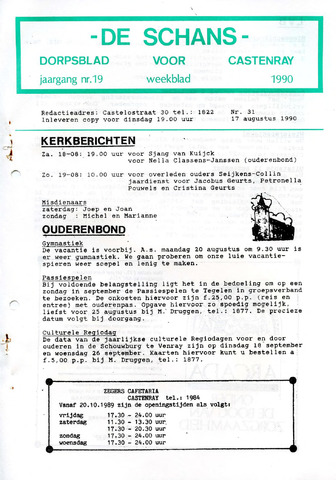 Castenrays dorpsblad De Schans 1990-08-17