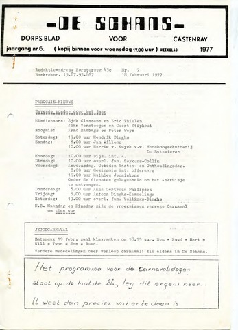 Castenrays dorpsblad De Schans 1977-02-18