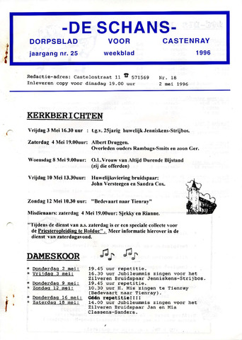 Castenrays dorpsblad De Schans 1996-05-02
