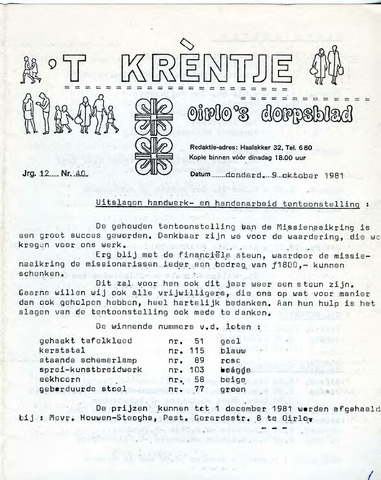Oirlo's dorpsblad 't Krèntje 1981-10-09