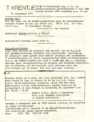Oirlo's dorpsblad 't Krèntje 1971-09-24