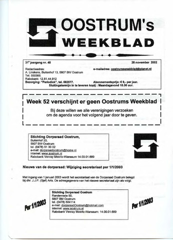 Oostrum's Weekblad 2002-11-28