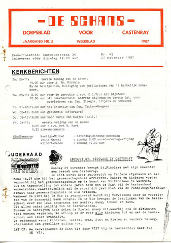 Castenrays dorpsblad De Schans 1987-11-27