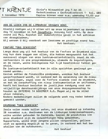 Oirlo's dorpsblad 't Krèntje 1970-11-06