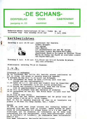 Castenrays dorpsblad De Schans 1994-07-01