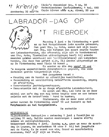 Oirlo's dorpsblad 't Krèntje 1974-05-30