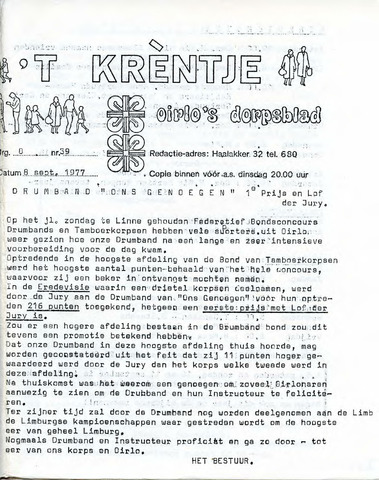 Oirlo's dorpsblad 't Krèntje 1977-09-08