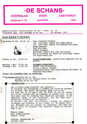 Castenrays dorpsblad De Schans 1993-10-29