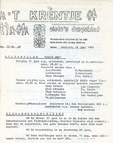 Oirlo's dorpsblad 't Krèntje 1981-06-18