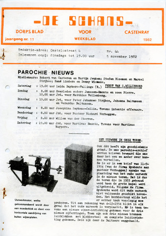 Castenrays dorpsblad De Schans 1982-11-05