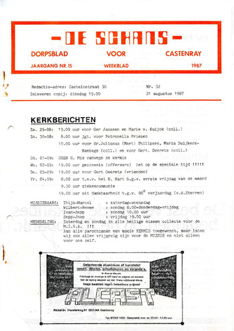 Castenrays dorpsblad De Schans 1987-08-21