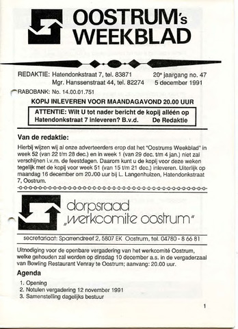 Oostrum's Weekblad 1991-12-05