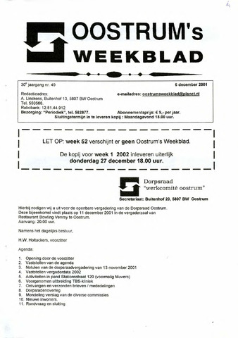 Oostrum's Weekblad 2001-12-06