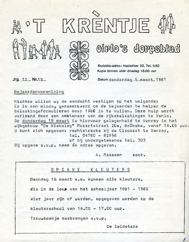 Oirlo's dorpsblad 't Krèntje 1981-03-05