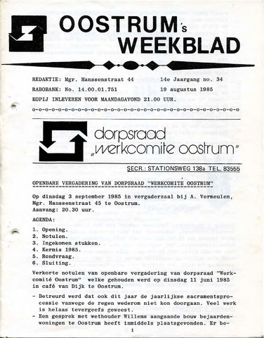 Oostrum's Weekblad 1985-08-19