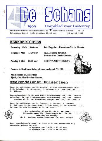 Castenrays dorpsblad De Schans 1999-04-29