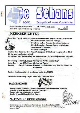 Castenrays dorpsblad De Schans 2001-04-05